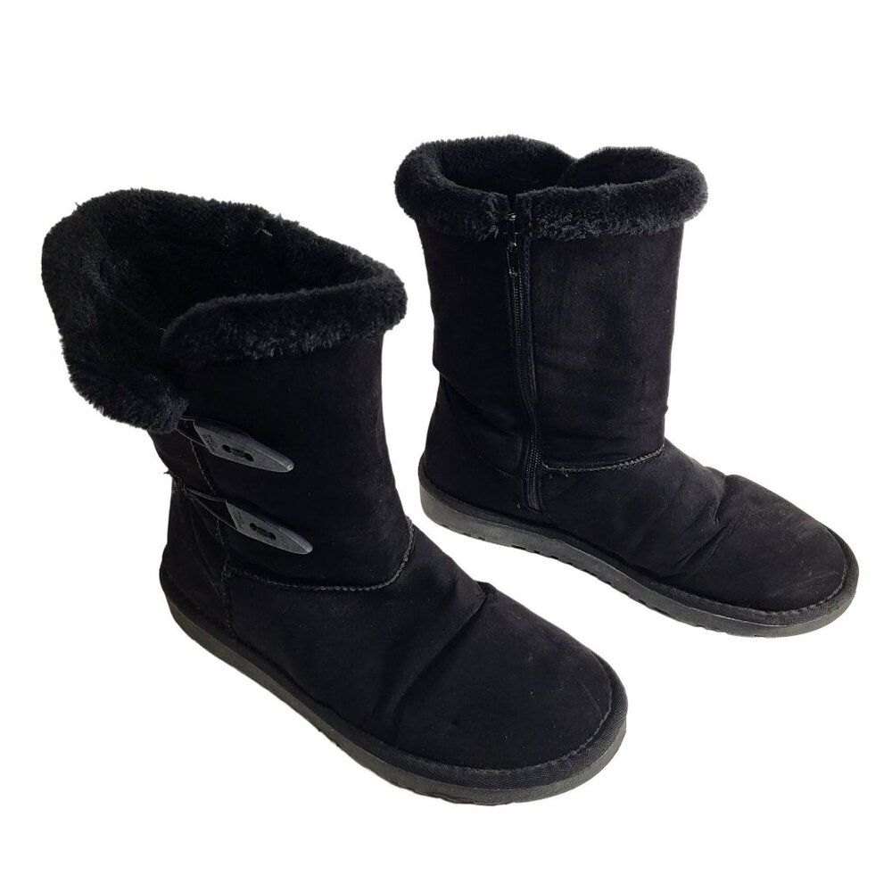 Jessica Cline Patty Mid Calf Winter Boots 2 Buttons Side ZIp Women's 9 Black